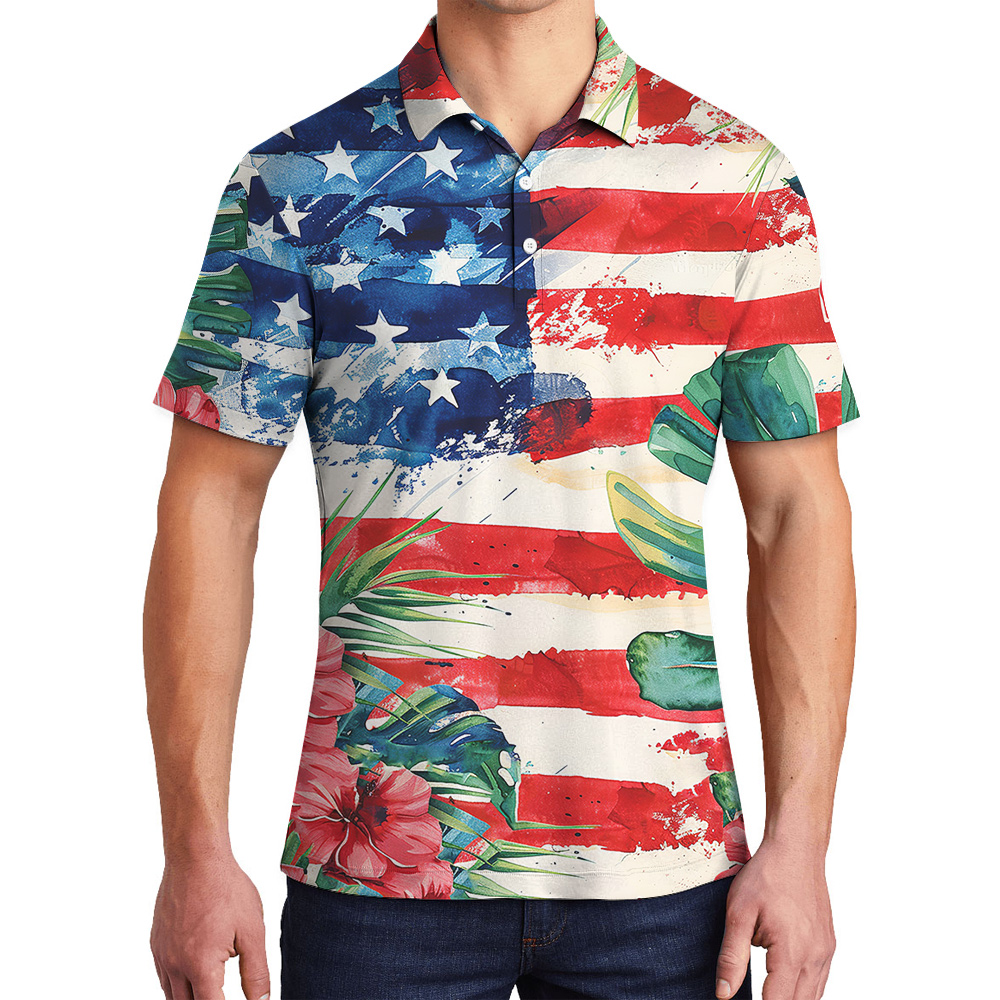 Tropical Patriotic Hawaiian Men Polo Golf Shirt - variant image 1