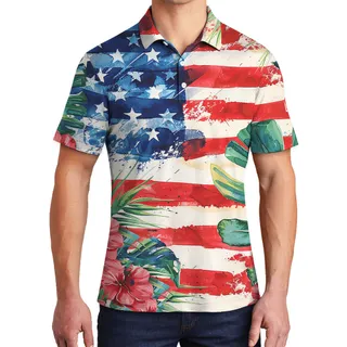 Tropical Patriotic Hawaiian Men Polo Golf Shirt