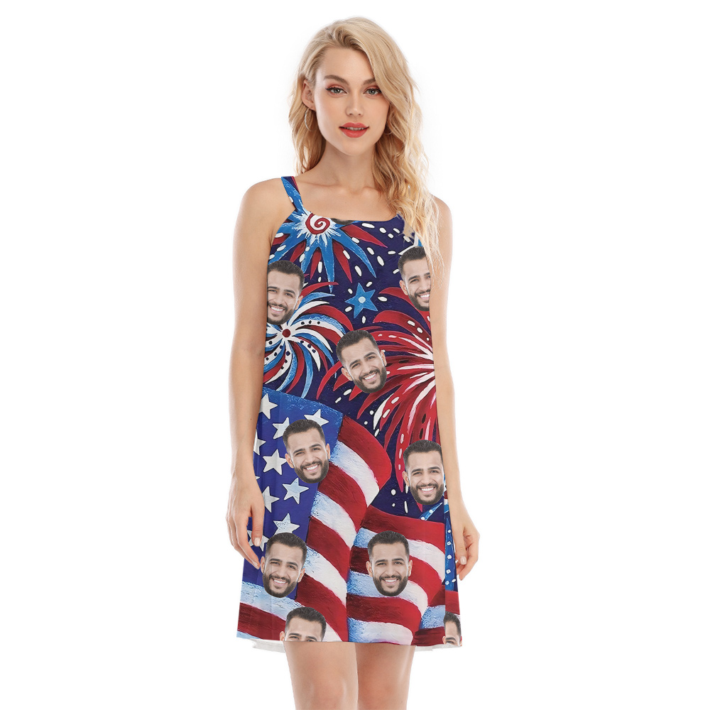 4th Of July American Flag Firework Cami Dress With Custom Face - variant image 1