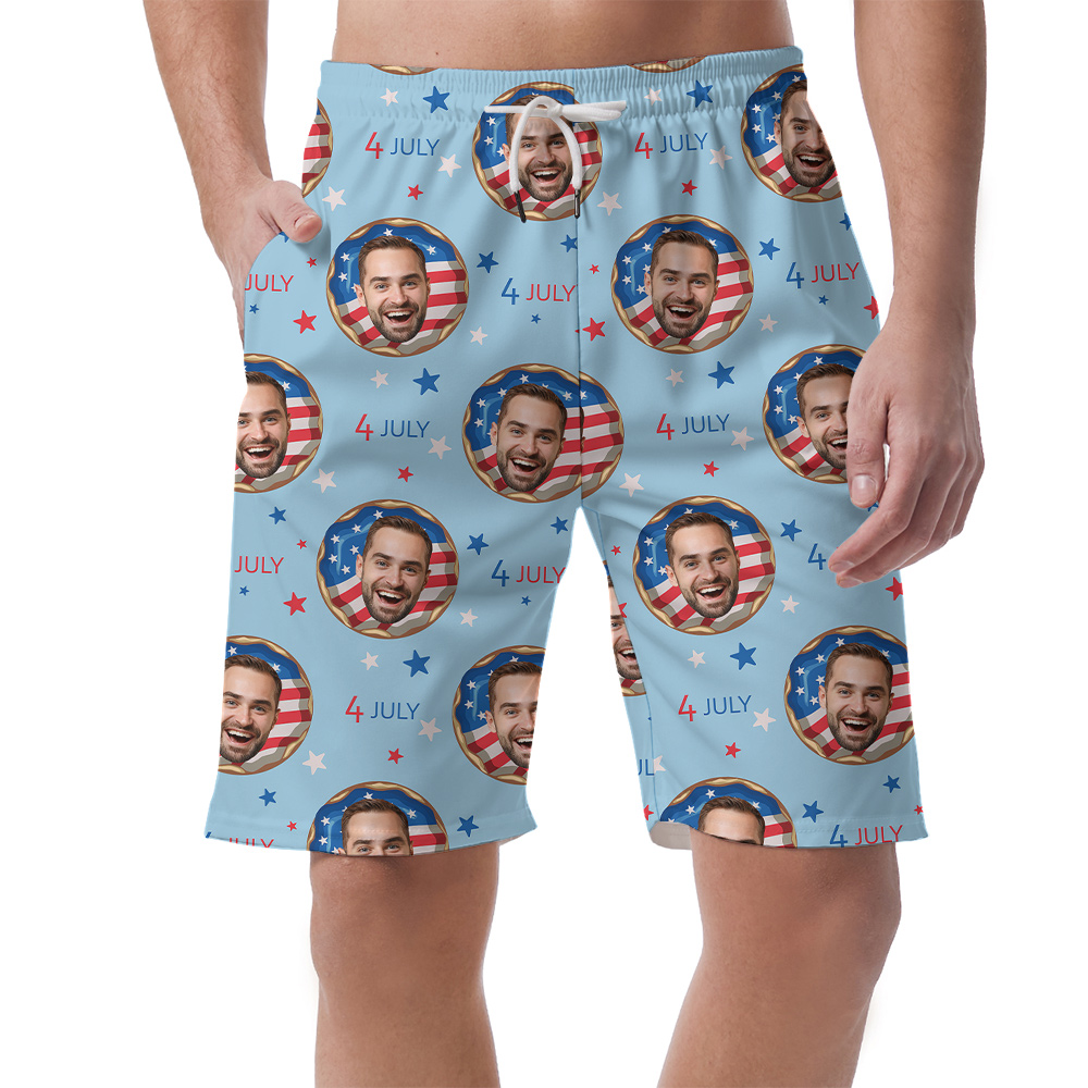 4th Of July Donut Men's Hawaiian Beach Shorts With Custom 1-4 Faces - variant image 1