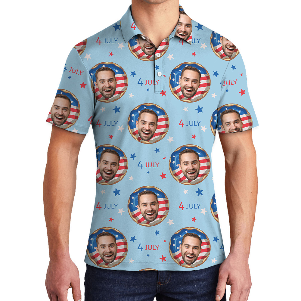 American Donut 4th Of July Hawaiian Polo Shirt With Custom Face - variant image 1