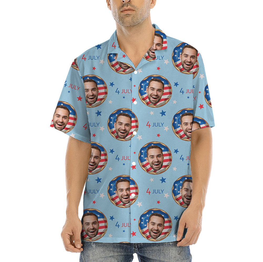 Funny Custom Face American Donut Blue Hawaiian Shirt - variant image 1