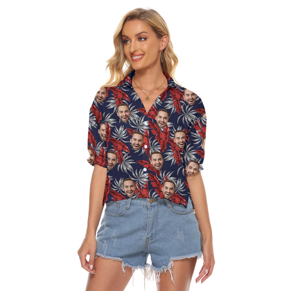Custom Many Faces On Ladies Hawaiian Crop Top - variant image 1