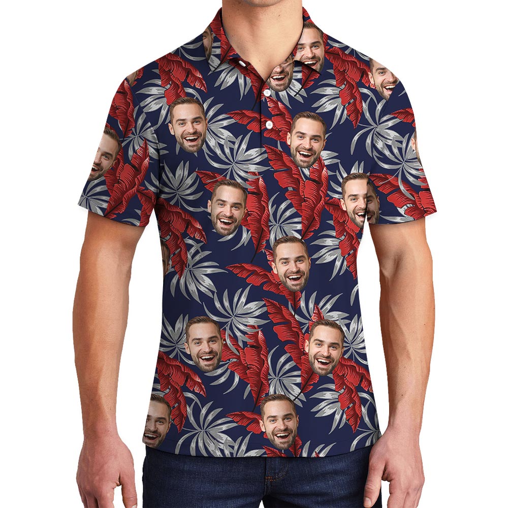 Red Leaves Navy Men's Polo Shirt With Photo - variant image 1