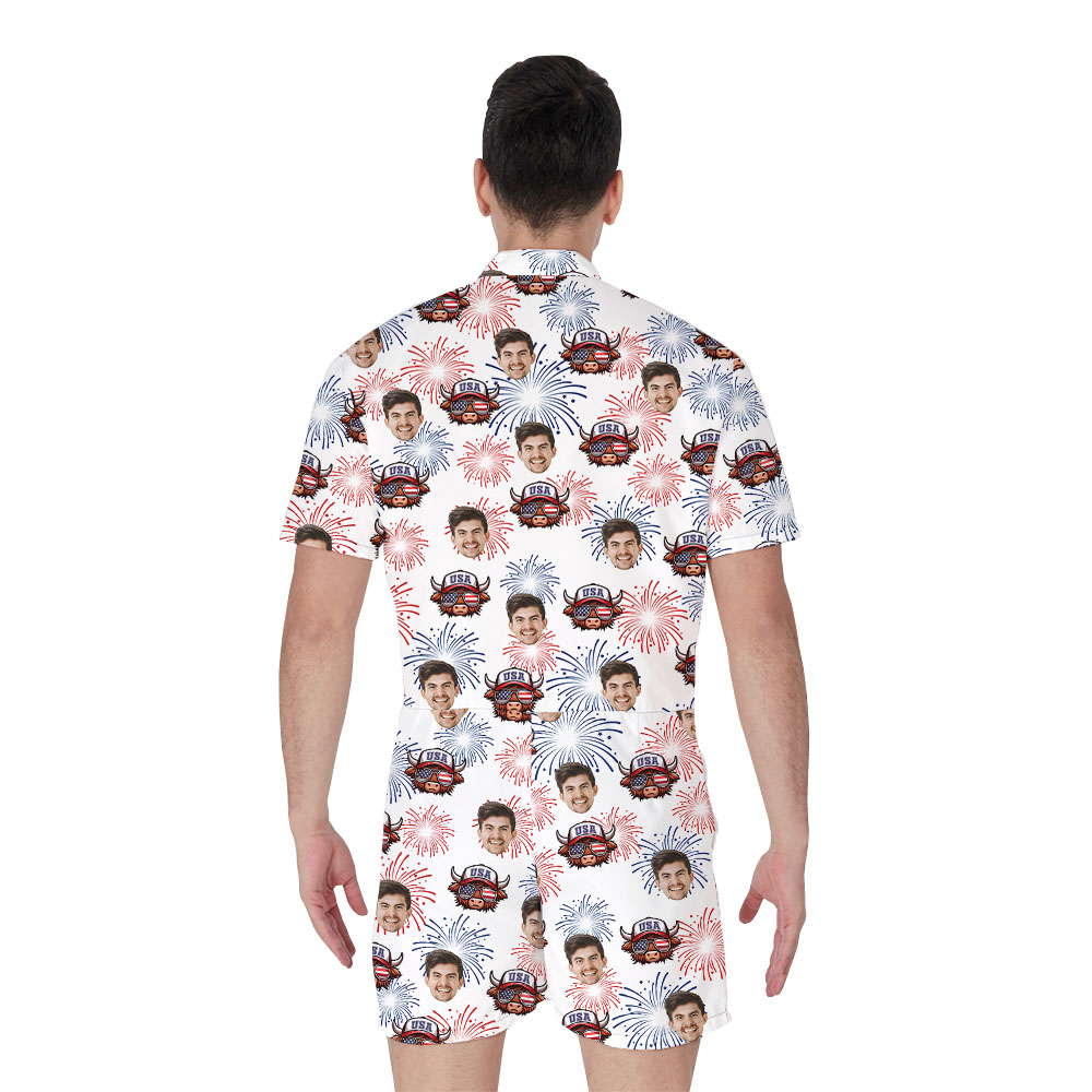 Custom Independence Day Men's Romper With Cow Print