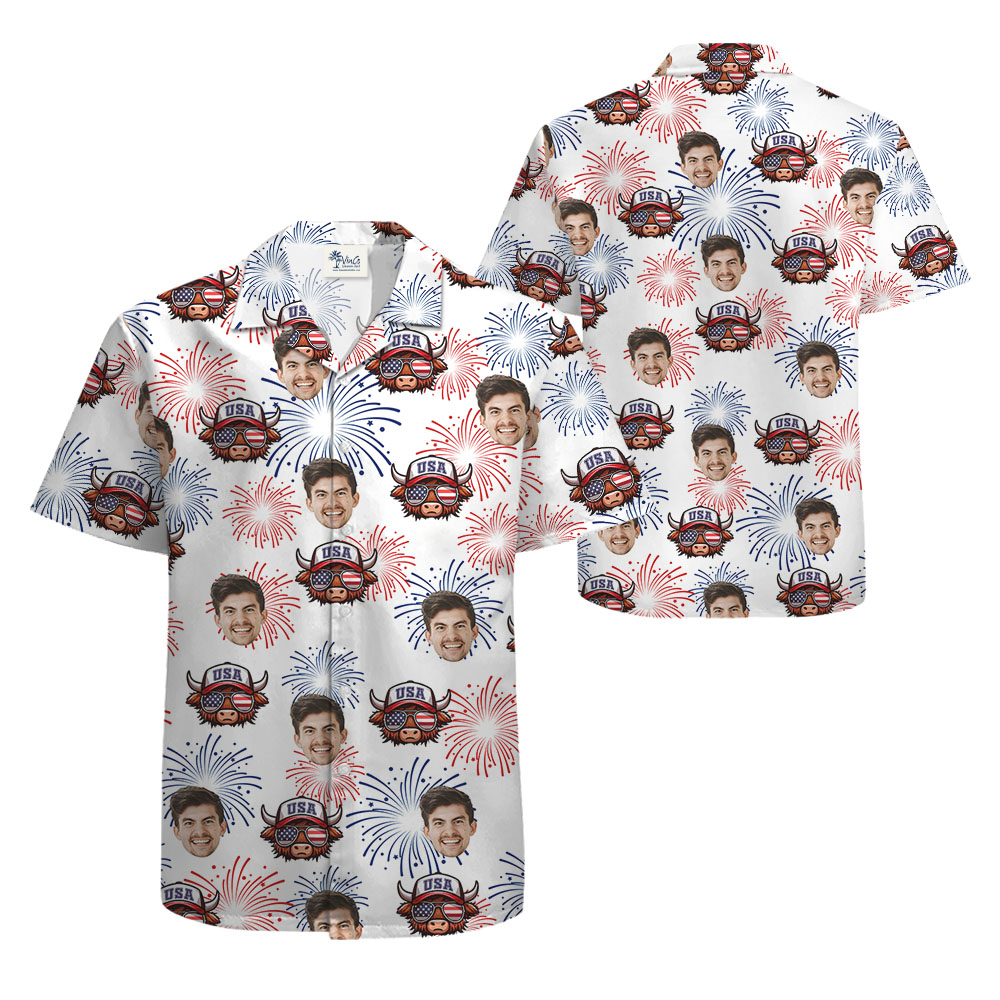 USA Cow Firework Hawaiian Shirt With Faces