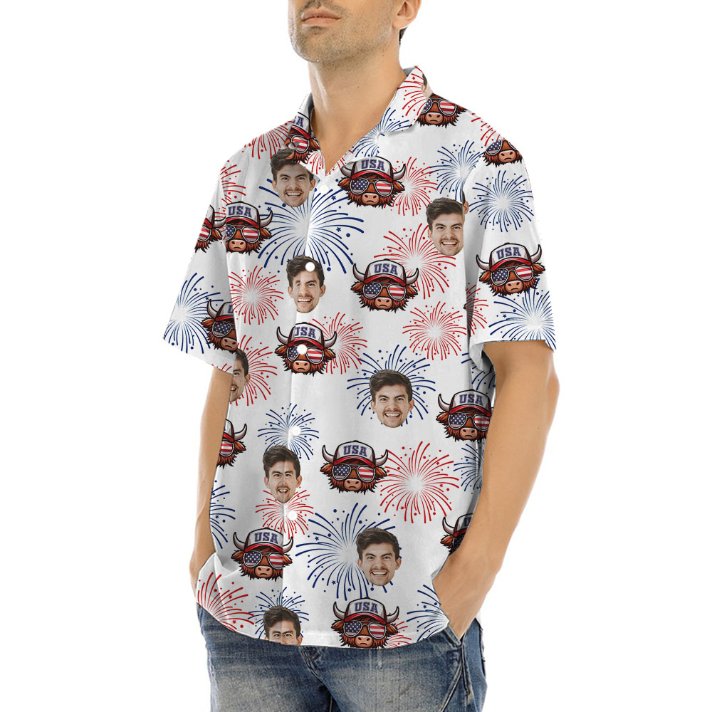 USA Cow Firework Hawaiian Shirt With Faces