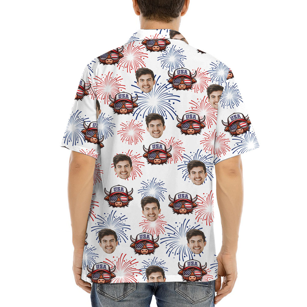 USA Cow Firework Hawaiian Shirt With Faces