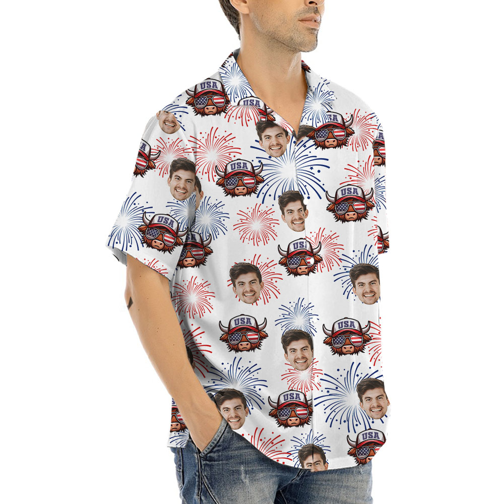 USA Cow Firework Hawaiian Shirt With Faces