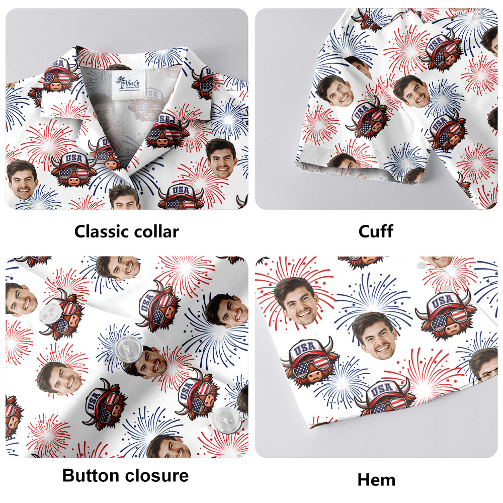 USA Cow Firework Hawaiian Shirt With Faces