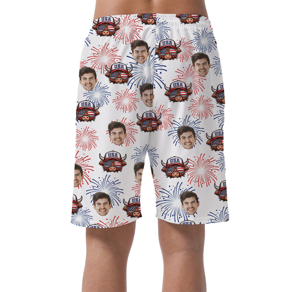 Custom Face Patriotic Men's Shorts With Cow Print