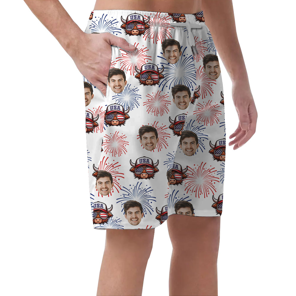 Custom Face Patriotic Men's Shorts With Cow Print