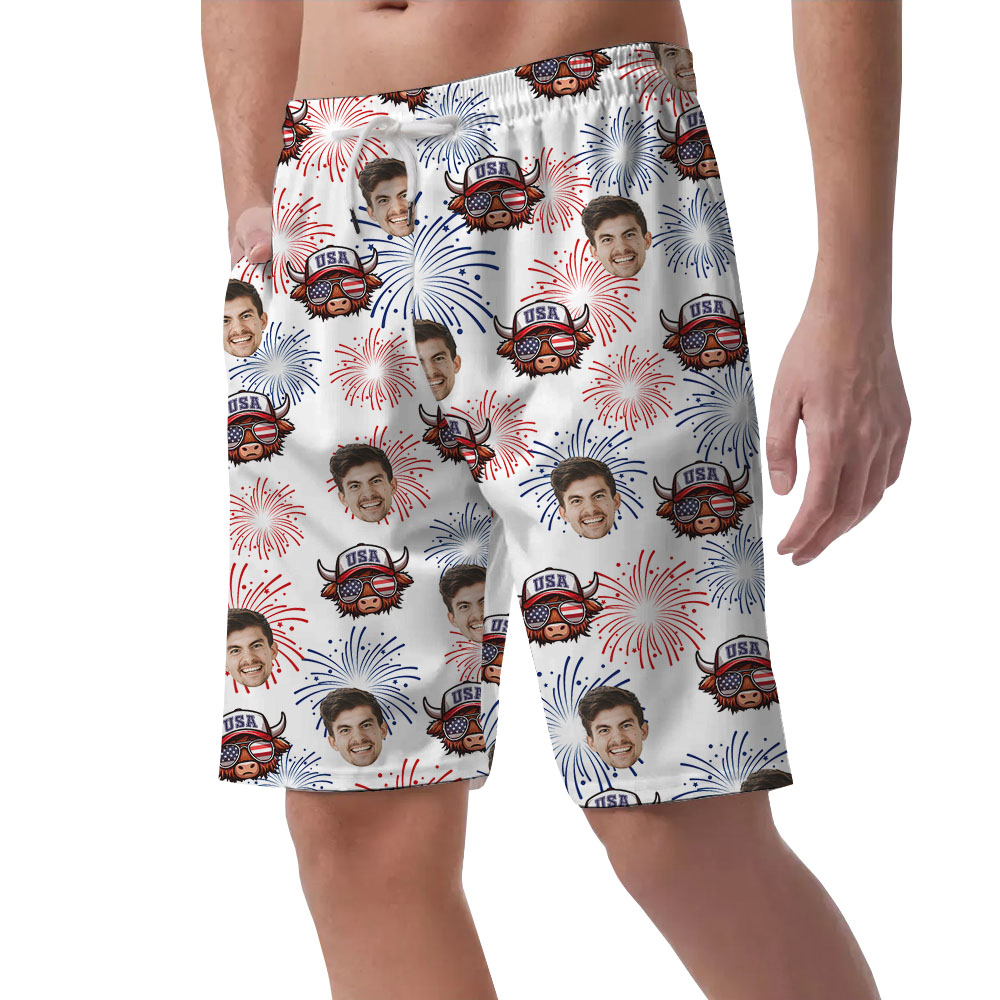 Custom Face Patriotic Men's Shorts With Cow Print