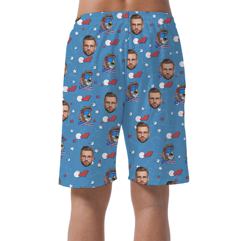 Blue Fourth Of July Men's Shorts With Multiple Faces