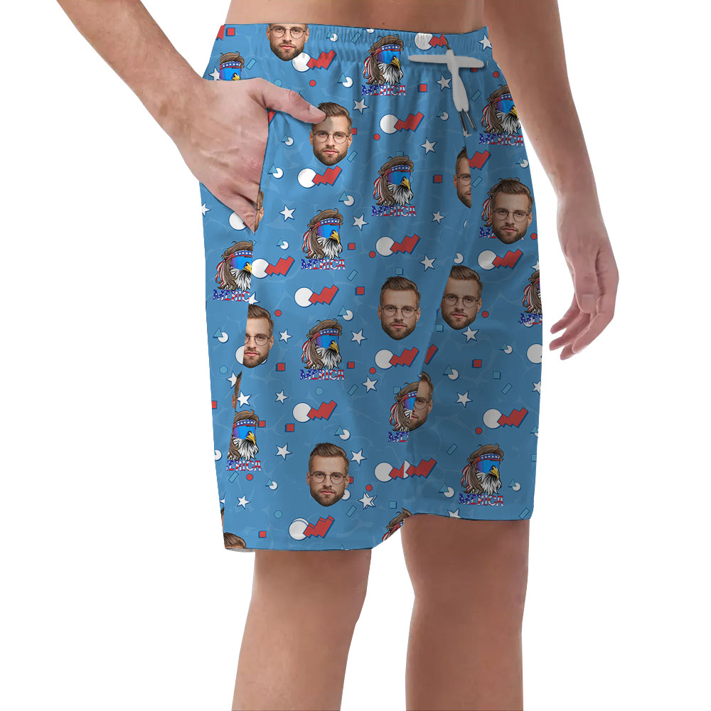 Blue Fourth Of July Men's Shorts With Multiple Faces