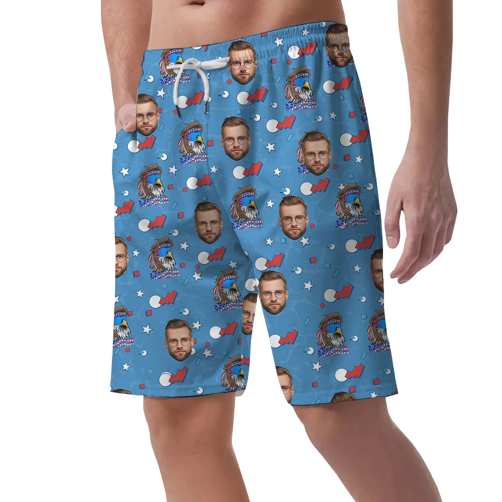 Blue Fourth Of July Men's Shorts With Multiple Faces