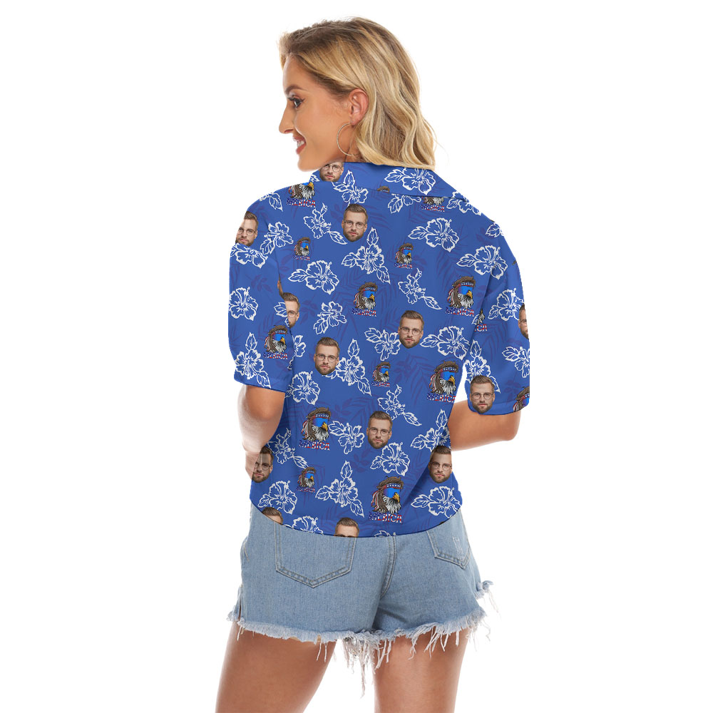 Custom Face Women's Hawaiian Shirts With Eagle Print Blue