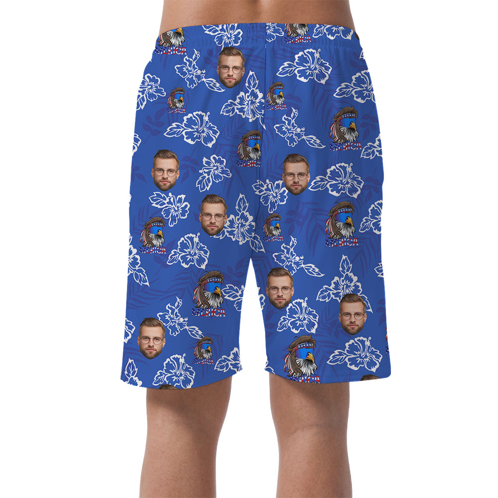 Unique 4th Of July Male's Shorts With 5 Faces And Eagle Print