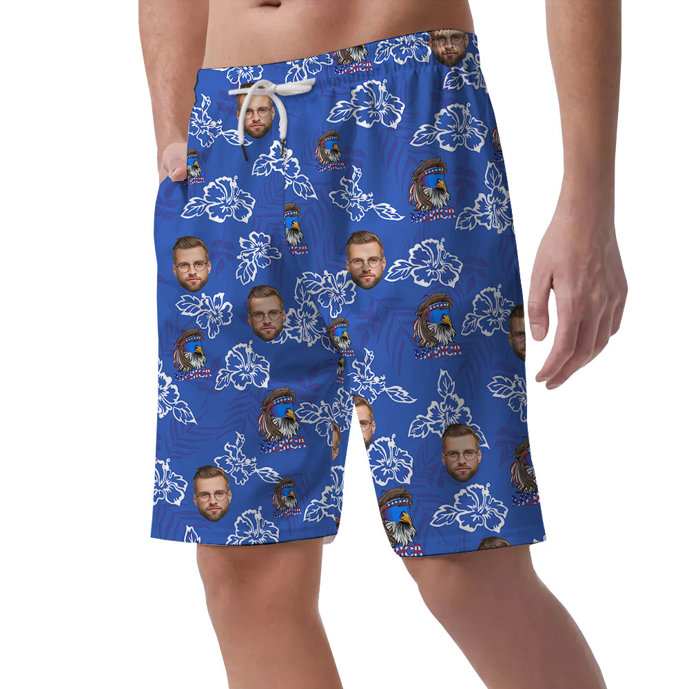 Unique 4th Of July Male's Shorts With 5 Faces And Eagle Print