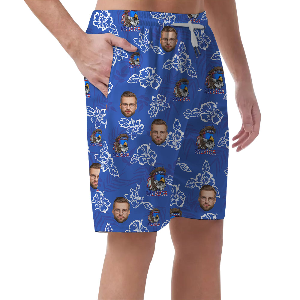Unique 4th Of July Male's Shorts With 5 Faces And Eagle Print