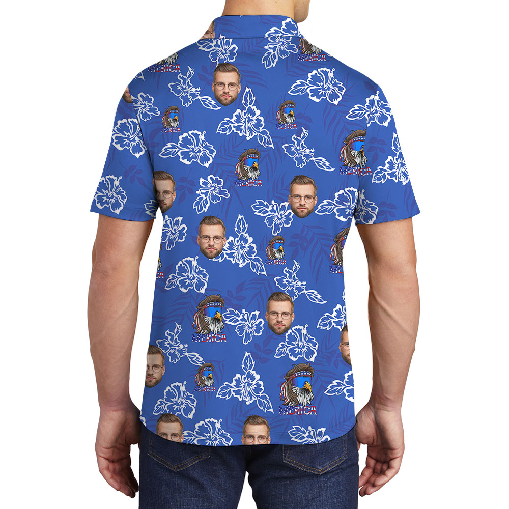Cool Hibiscus American Eagle Golf Shirt With 5 Faces