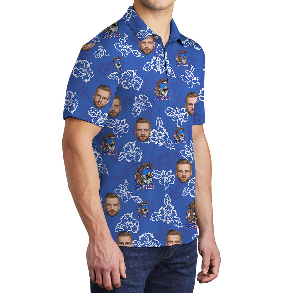 Cool Hibiscus American Eagle Golf Shirt With 5 Faces