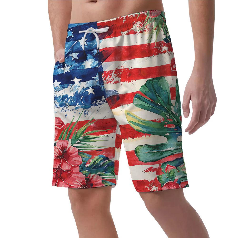 Fourth of July Tropical Hula Beach Short for Men S - 5XL