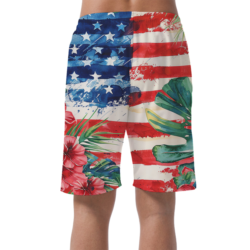 Fourth of July Tropical Hula Beach Short for Men S - 5XL