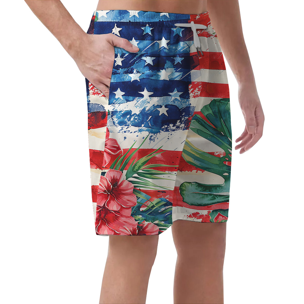 Fourth of July Tropical Hula Beach Short for Men S - 5XL