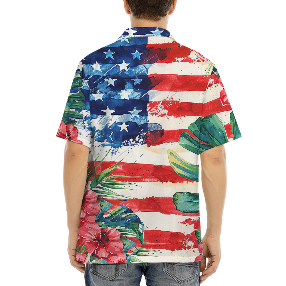 Tropical Patriotic Hawaiian Men Button Up Shirt