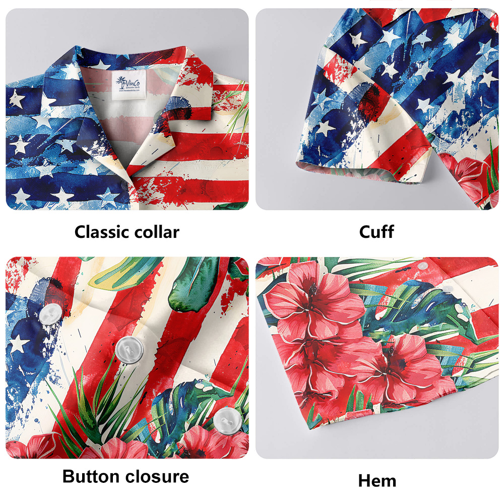 Tropical Patriotic Hawaiian Men Button Up Shirt