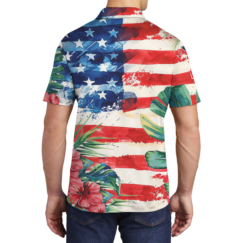 Tropical Patriotic Hawaiian Men Polo Golf Shirt