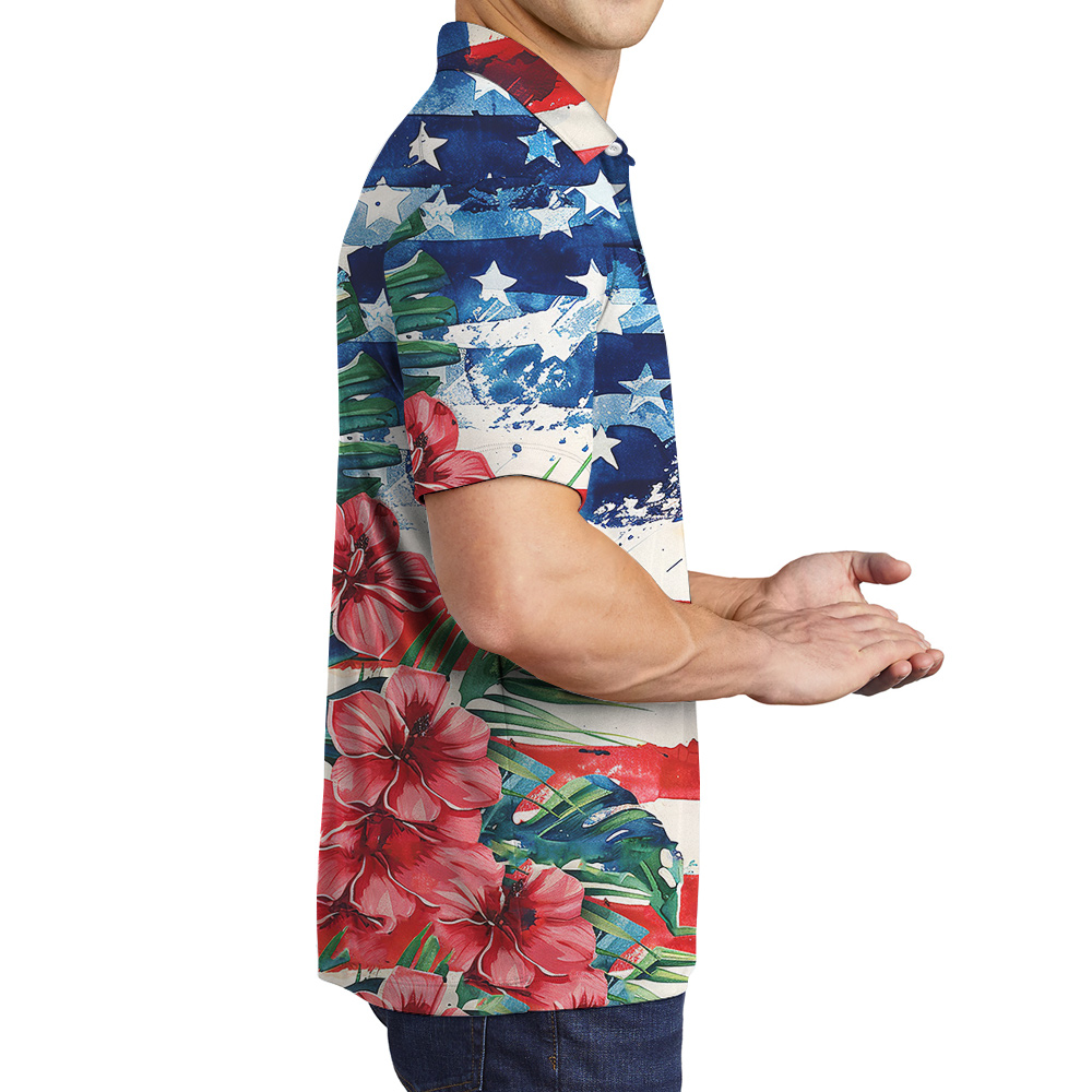 Tropical Patriotic Hawaiian Men Polo Golf Shirt