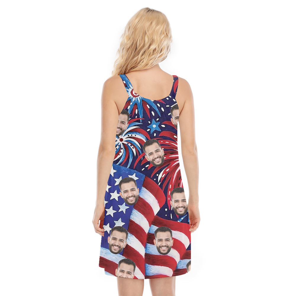 4th Of July American Flag Firework Cami Dress With Custom Face
