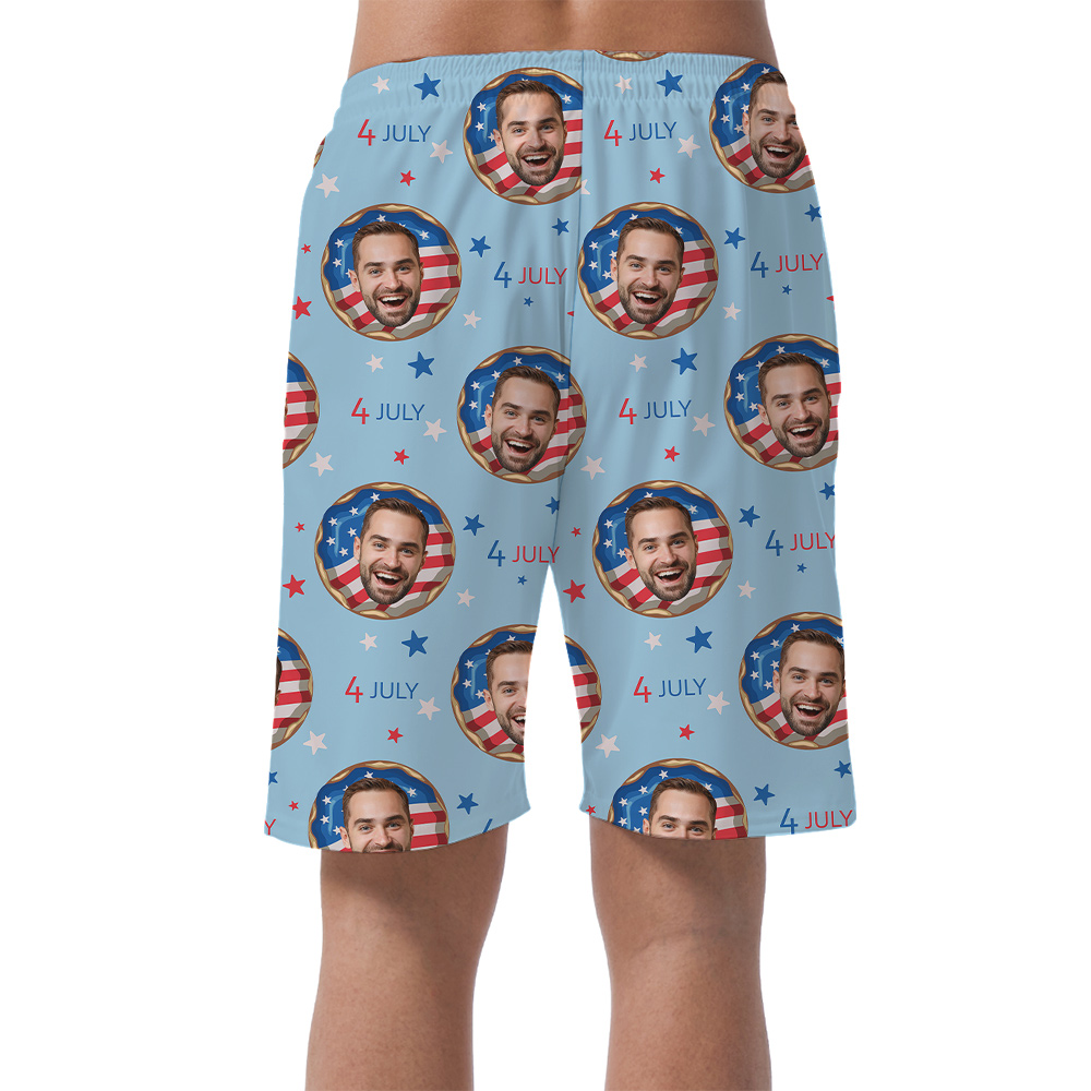 4th Of July Donut Men's Hawaiian Beach Shorts With Custom 1-4 Faces