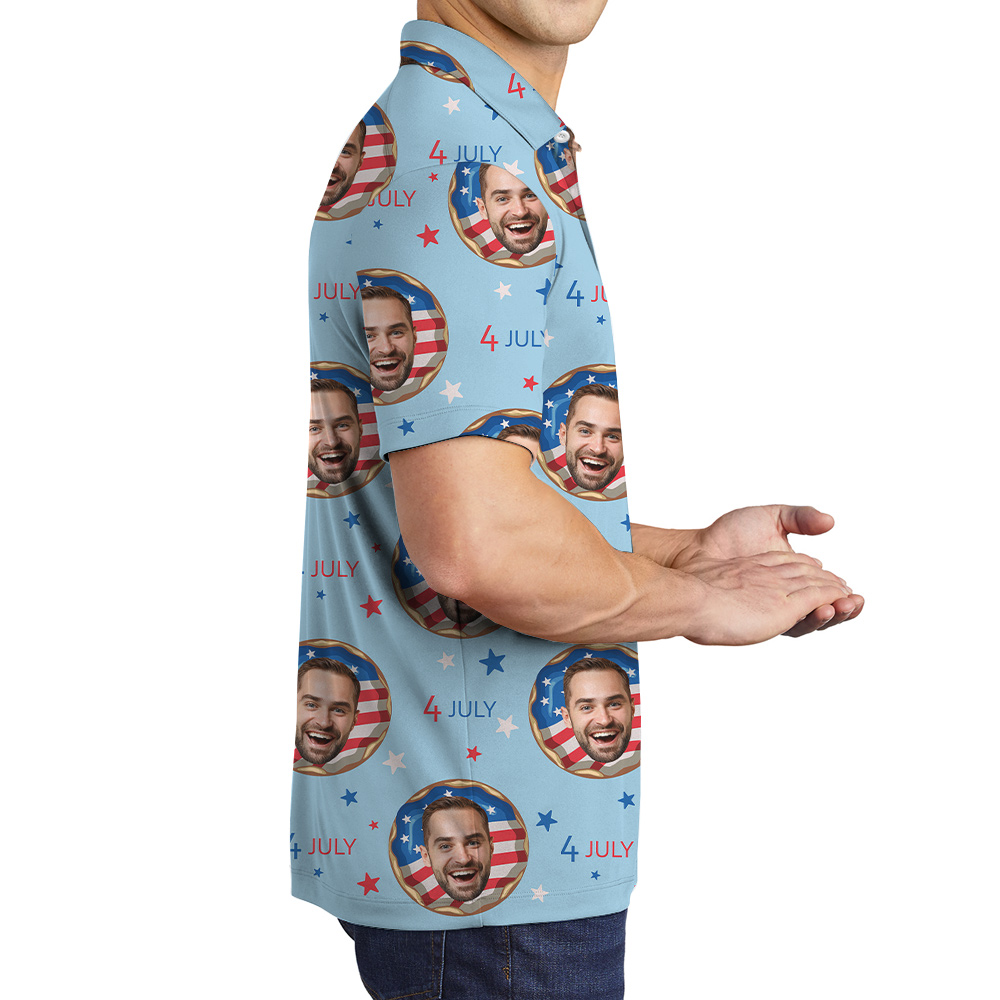American Donut 4th Of July Hawaiian Polo Shirt With Custom Face