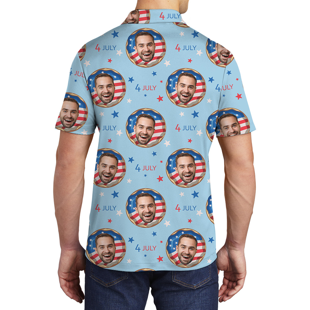 American Donut 4th Of July Hawaiian Polo Shirt With Custom Face