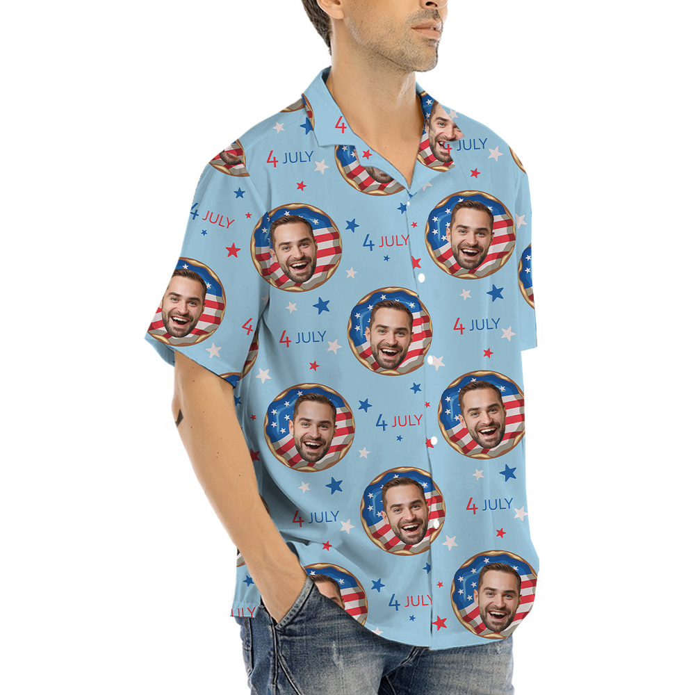 Funny Custom Face American Donut Blue Hawaiian Shirt