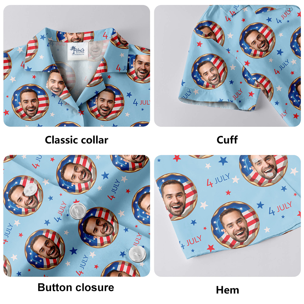 Funny Custom Face American Donut Blue Hawaiian Shirt