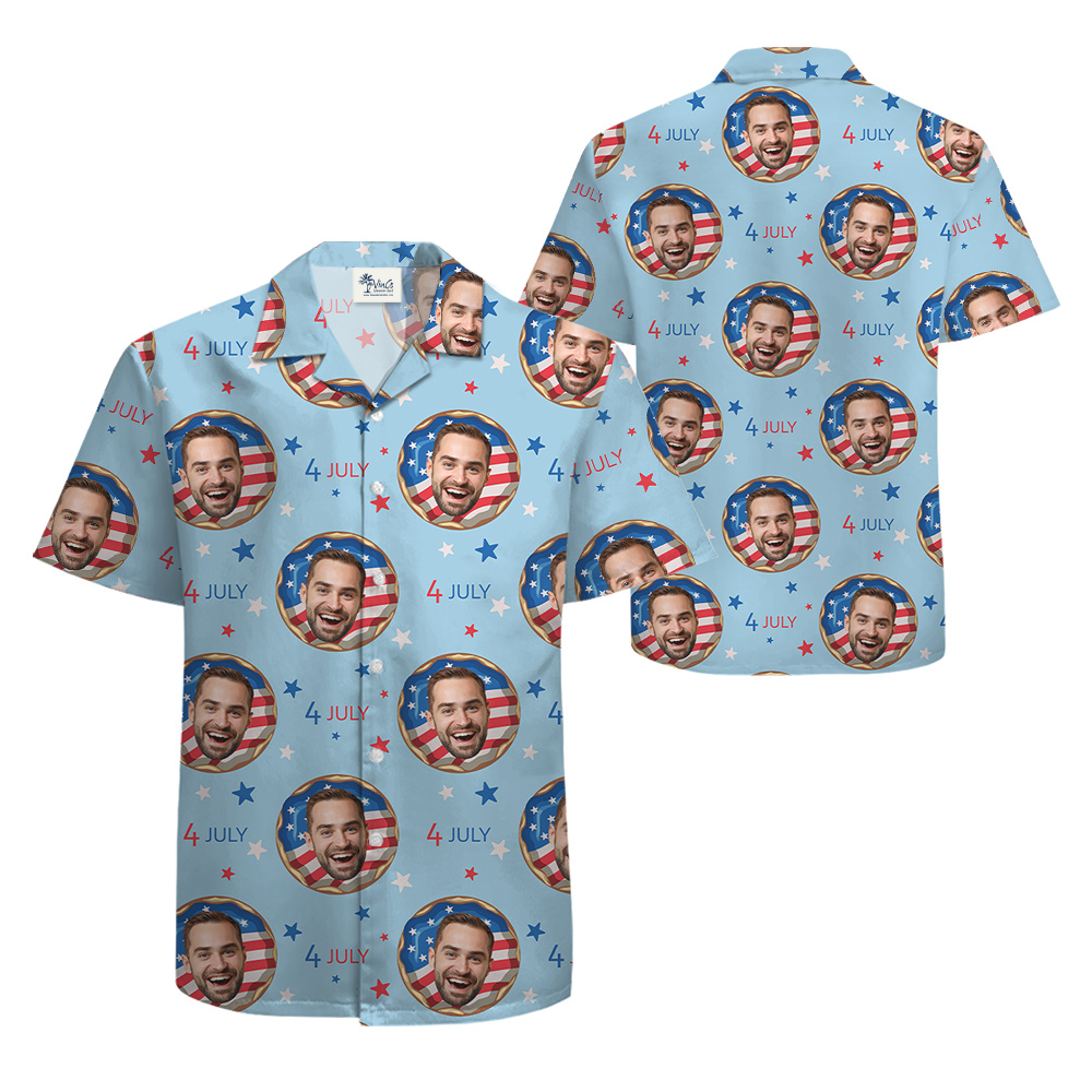 Funny Custom Face American Donut Blue Hawaiian Shirt
