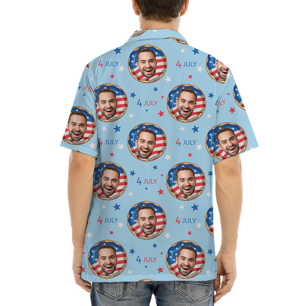 Funny Custom Face American Donut Blue Hawaiian Shirt