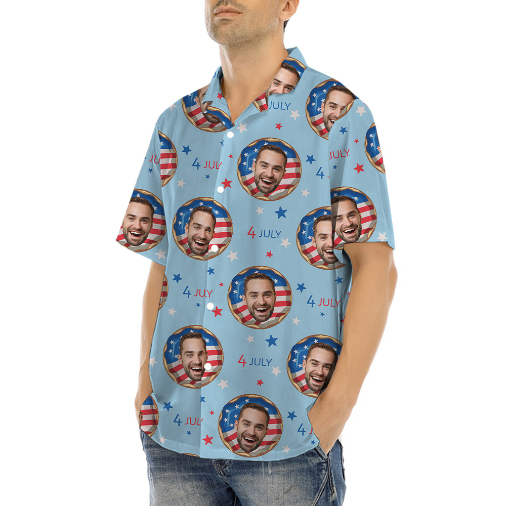 Funny Custom Face American Donut Blue Hawaiian Shirt