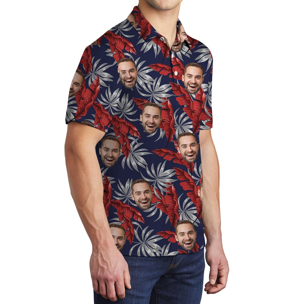 Red Leaves Navy Men's Polo Shirt With Photo