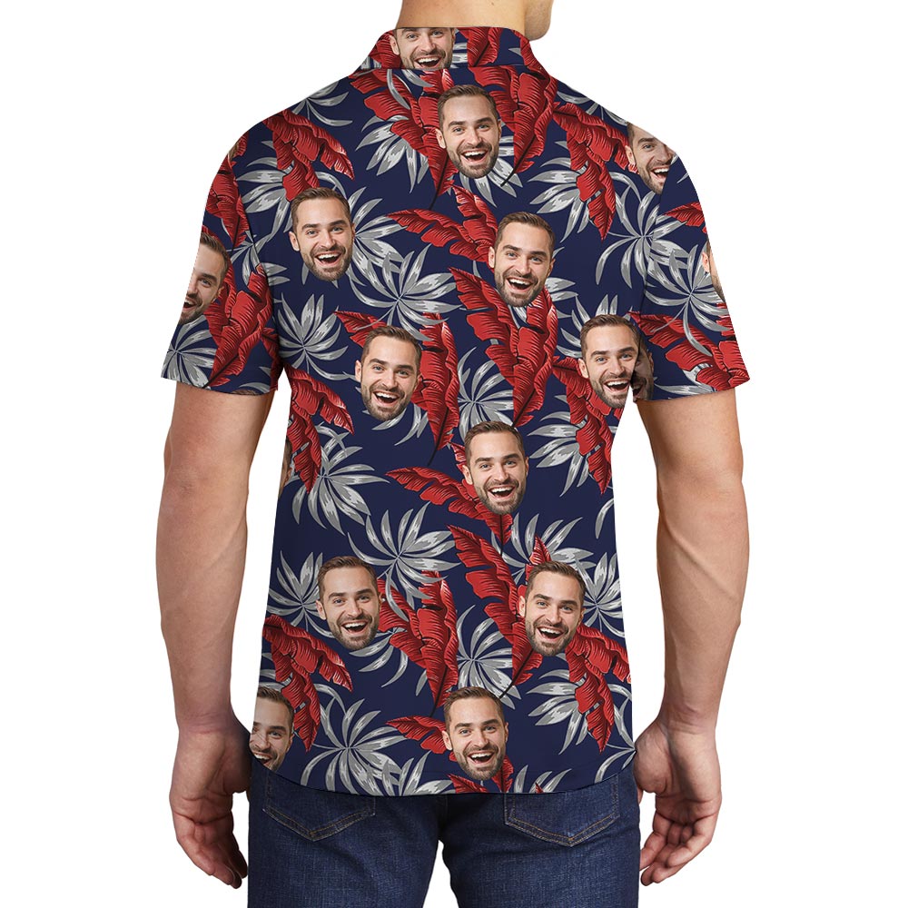 Red Leaves Navy Men's Polo Shirt With Photo