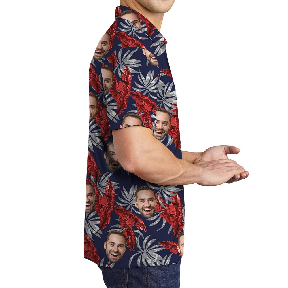 Red Leaves Navy Men's Polo Shirt With Photo
