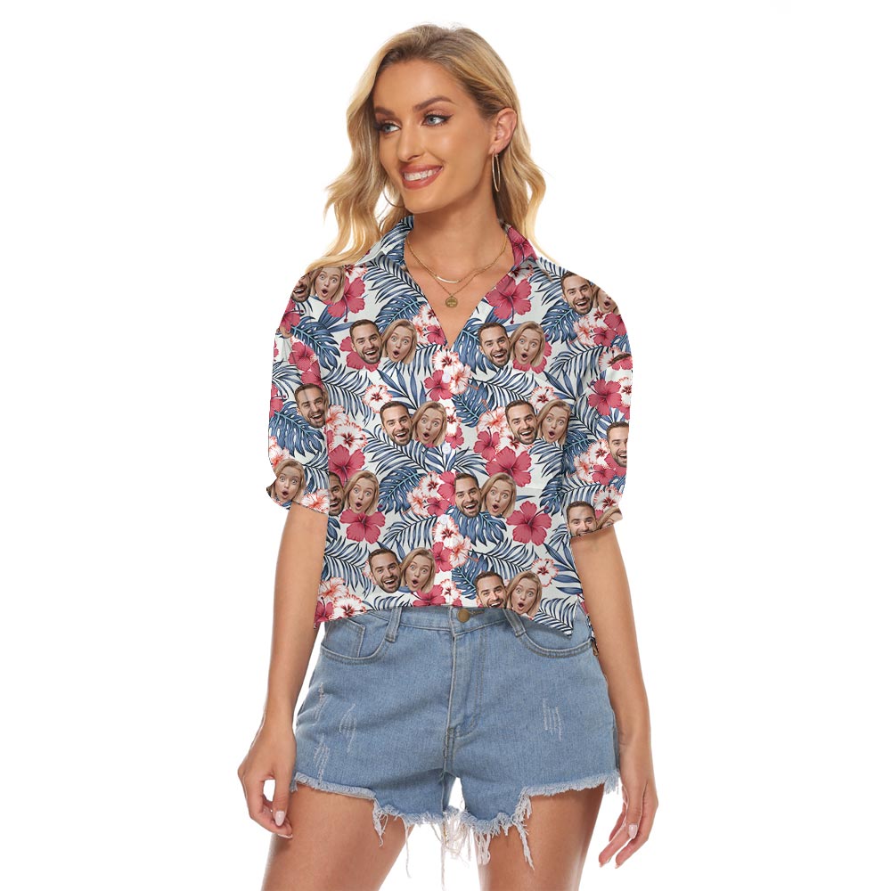 Custom 2 Faces On Women's Cropped Aloha Shirt - variant image 1
