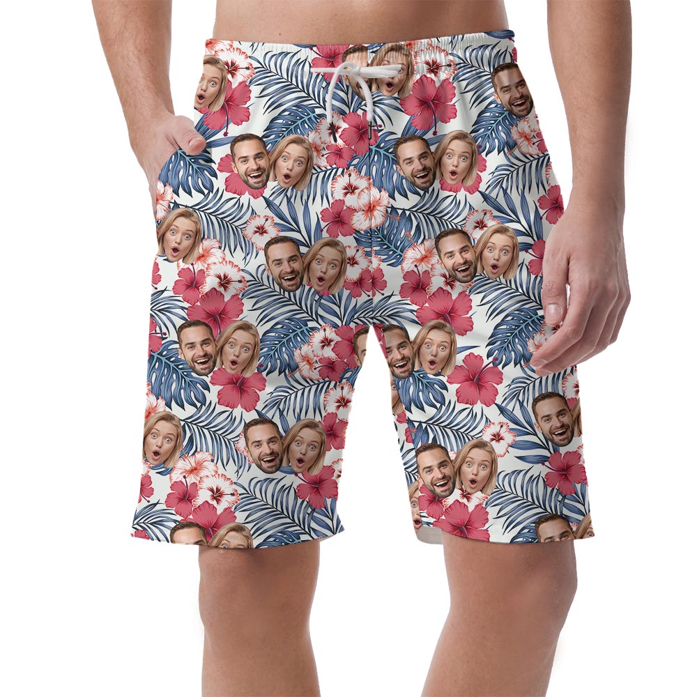 Custom Summer Shorts For Men With Couple Faces On It - variant image 1