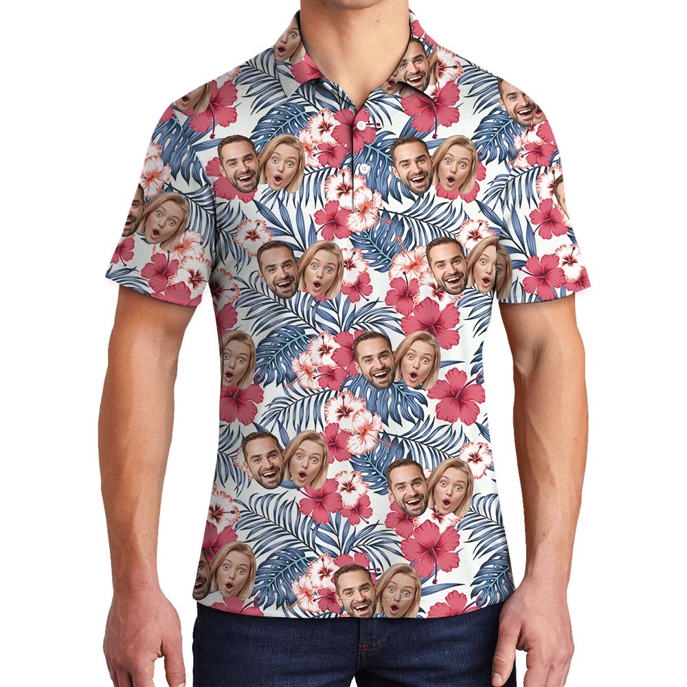 Custom Husband And Wife Photo Tropical Polo Shirt For Men - variant image 1