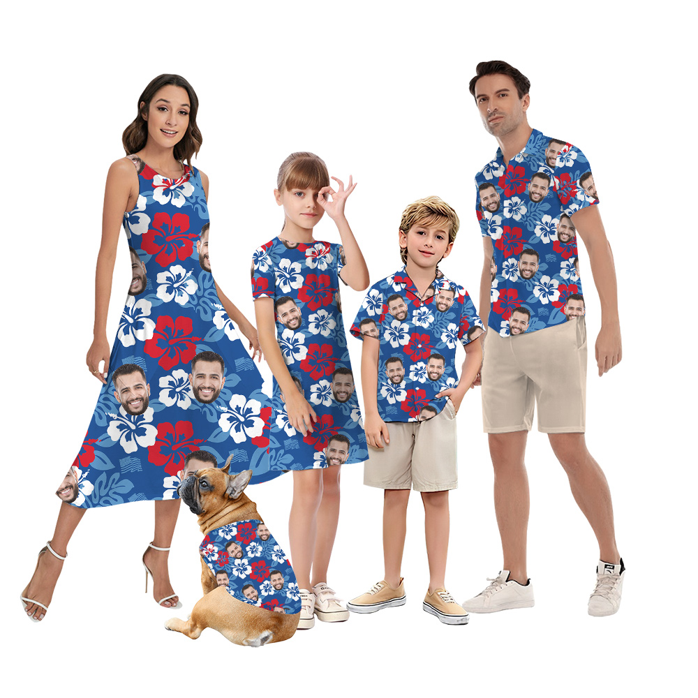 Hibiscus 4th Of July Matching Family Hawaiian Outfits With Custom Face - variant image 1