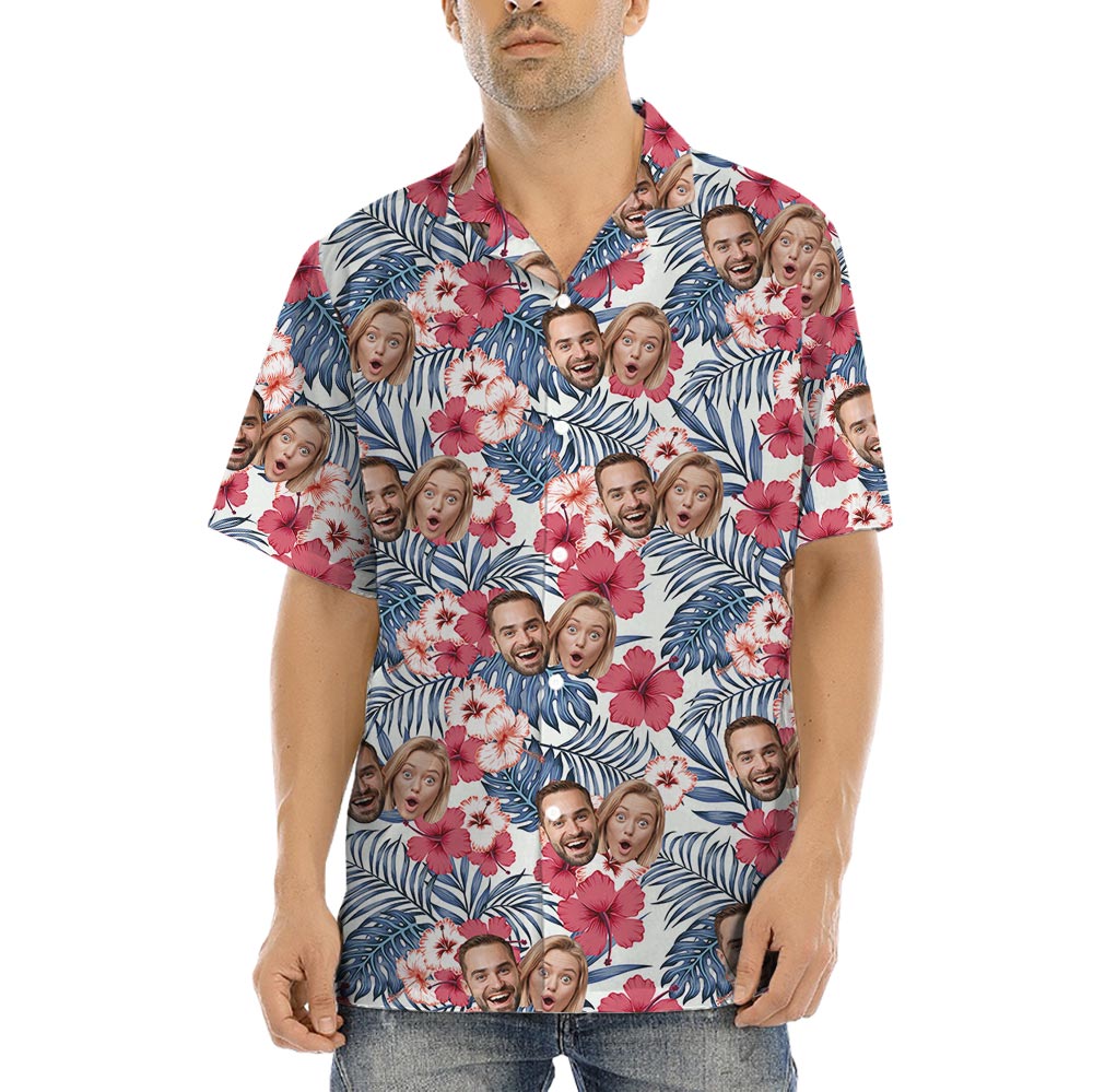 Pink Hibiscus Floral Custom Shirt For Men With Multiple Faces - variant image 1
